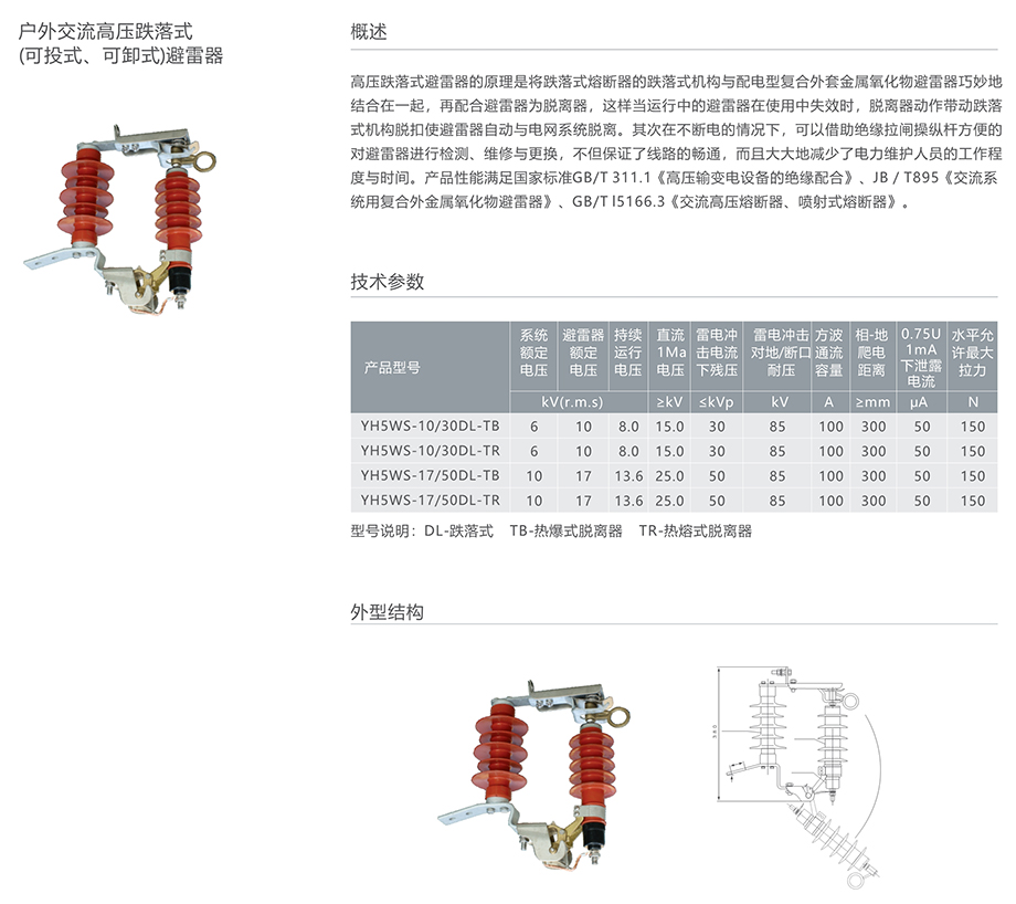 交流高壓跌落式(可投式、可卸式)避雷器